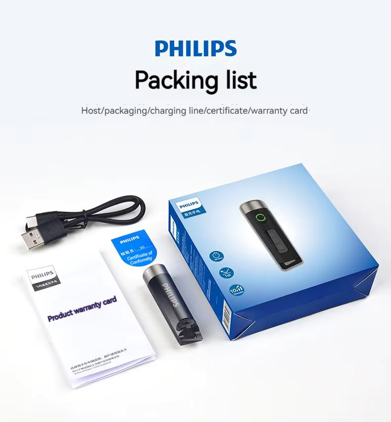 Philips SFL1121 Mini EDC Taschenlampe. Wiederaufladbar, LED, 3 Modi mit Anti-Lost-Text oder individueller Lasergravur