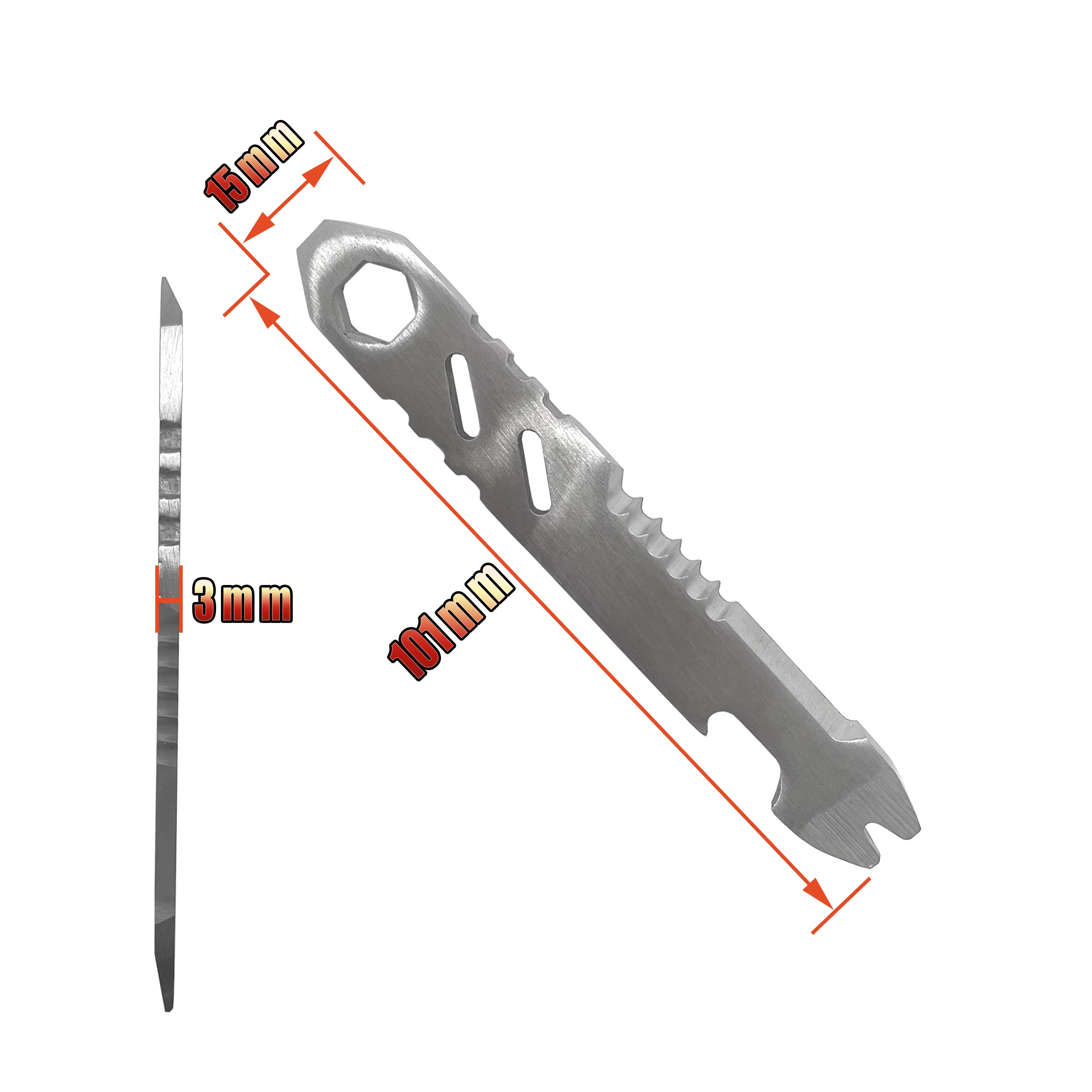 Mini-Edelstahl-Brechhebel Multitool – Inbusschlüssel & Flaschenöffner (EDC) – mit Anti-Lost-Text & individueller Lasergravur