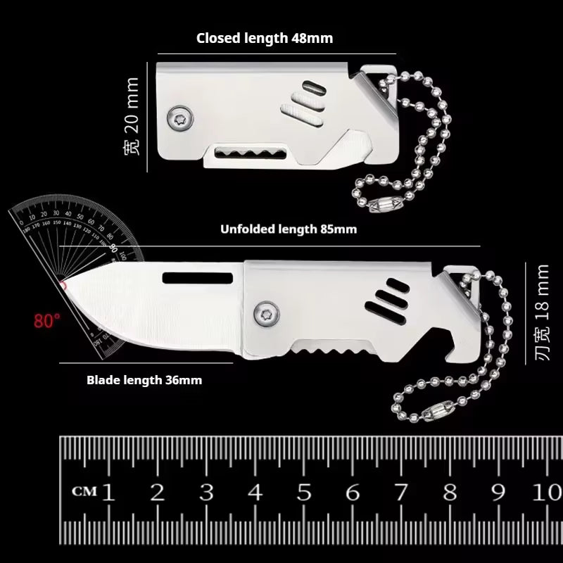 Mini-Outdoor-Klappmesser mit D2-Stahlklinge, mit Flaschenöffner mit Anti-Lost-Text oder individueller Lasergravur