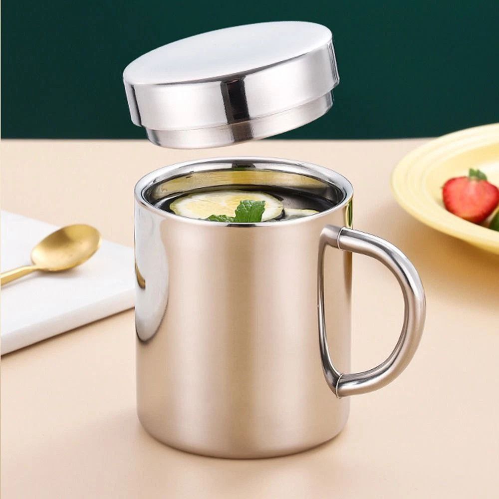 Thermo-Edelstahl-Tasse 400 ml mit Deckel & Henkel – doppelwandig, personalisierbar mit Lasergravur